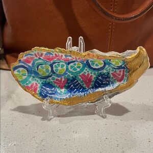 Hand painted and decoupaged oyster shells with Lilly Pulitzer prints